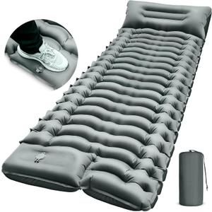 Camping Sleeping Pad, Ultralight Camp Pad with Pillow, Built-in Foot Pump, Inflatable Sleeping Pad, Compact Size for Camping, Backpacking, Hiking and Traveling - Gray (Grey2)