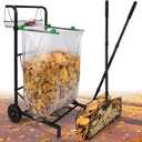CAROD Mobile Trash Bag Holder with Storage Basket and Ergonomic Handle, Convenient Leaf Bag Cart with Leaves Grabber Rake Combo, Suitable for Leaves, Weeding, Camping, Party