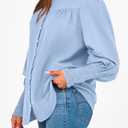 PRETTYGARDEN Womens Spring Long Sleeve Tops Dressy Casual Button Down Smocked Cuffed Office Business Work Blouses Shirts (Blue, M)