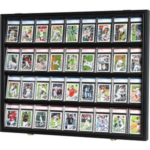 DisplayGifts Pro-Collector's 36 Graded Sports Card Display Case for Football Baseball Basketball Hockey Comic Trading Cards, 98% UV Protection High Transparancy Acrylic Door Horizontal (Black Finish)