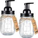 Amolliar Mason Jar Foaming Soap Dispenser, Plastic Pump Rustproof Stainless Steel Lid, Waterproof Label, Rustic Farmhouse Decor Hand Soap Dispenser, Dish Soap for Bathroom, Kitchen, Bath, Black 2 Pack
