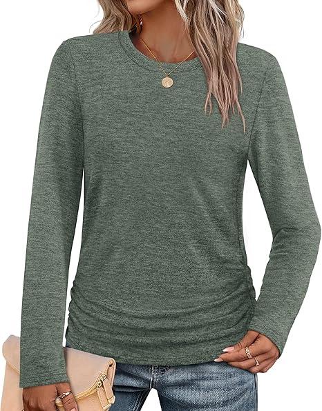 SAMPEEL Womens Sweaters Long Sleeve Shirts Fall Fashion 2025 Trendy Tops Ruched Outfits Winter Clothing