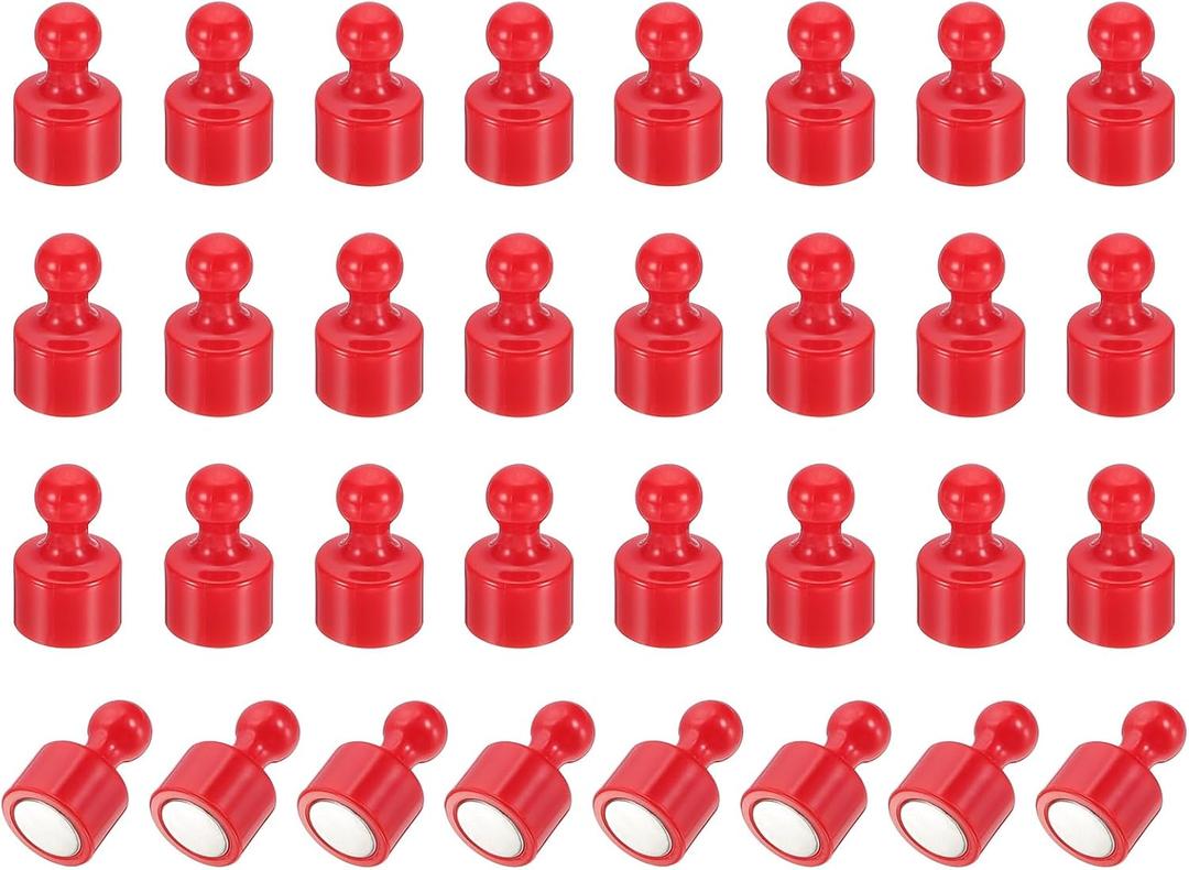 PATIKIL 32pcs Magnets Push Pins, 0.8x0.5 Strong Fridge Magnets Magnetic Whiteboard Decorative Thumbtacks for Refrigerator Locker Calendar Office, Red