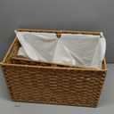 Storage Basket with Lid  Foldable Rattan Woven Basket with 2 Separate Lids, 17.2 Gallon (65L), 22  13  13.8 Inches, with 1 Removable Liners & Side Handles, for Bedroom, Laundry, Natural