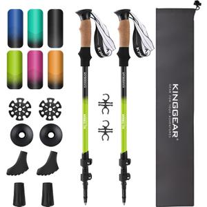 KINGGEAR Nordic Walking Stick, TP1 Hiking Poles Retractable Lightweight 7075 Aluminum, Trekking Poles with Flip Lock, Natural Cork and EVA Grip, 2pc Hiking Gear (Green)