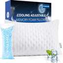 Cooling Side Sleeper Pillow for Neck and Shoulder Pain, Luxury Shredded Memory Foam Bed Pillows for Sleeping Set of 1- Adjustable Travel Pillow Size- Washable Cover White