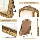 Vintage Vanity Mirror with Stand 11.8"x9.6" Gold Tabletop Makeup Mirror, Arched Decorative Mirror with Carved Engineered Wood Frame for Bedroom, Dresser, Bathroom or Desk
