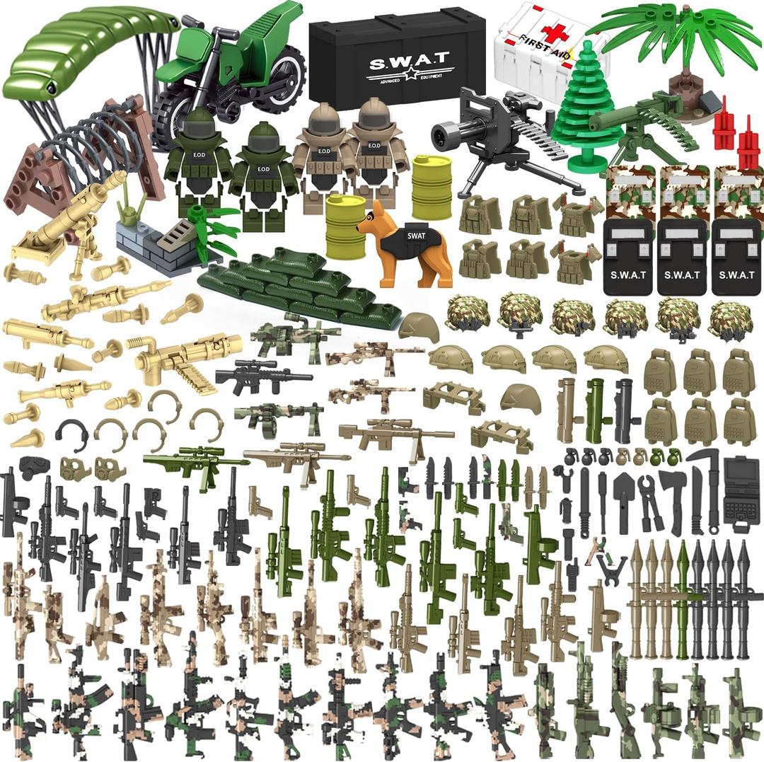 WinGift 200+ Pcs Military Weapon Pack Accessories Toys Kits,STEM Military Soldier Style Weapon Sets,Swat Team Building Block Toys,Army Equipment Gear Sets,Christmas Birthday Gift for Boys,Teens,Adults
