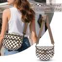FODOKO Small Checkered Crossbody Bag Nylon Bum Bags shoulder Purses Handbags Wallets for Women (Caramel)