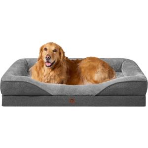 EHEYCIGA Memory Foam XL Dog Bed for XLarge Sized, Extra Large Orthopedic Dog Sofa with Sides and Waterproof Liner, Washable Bolster Pet Bed Couch with Removable Cover, 42x30x7.5 Inch, Grey