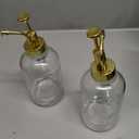 2 Pack Thick Clear Glass Jar Soap Dispenser with Gold Pump, 17oz Clear Boston Round Bottles Dispenser with Rustproof Pump