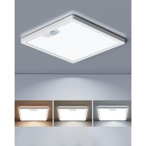 12in Motion Sensor Ceiling Light Wired, 3000K 4000K 5000K Selectable, 24W Flush Mount Square Motion Ceiling Light with 3 Timer for Closet Porch Stairs Hallway, White