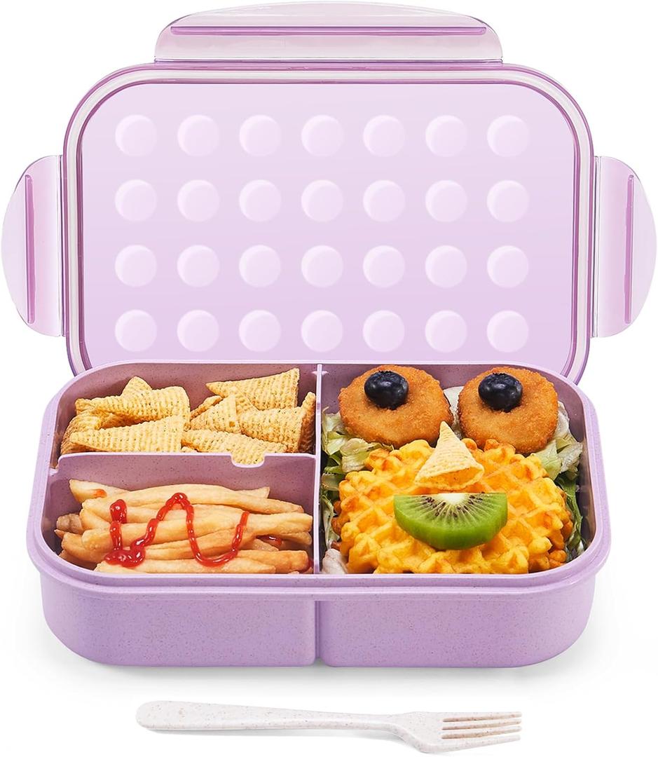MISS BIG Lunch Box Kids, Leak Proof Lunch Containers, Moms Choice No BPAs and No Chemical Dyes Bento Box for Kids,Microwave and Dishwasher Safe Lunch Box (Purple M)