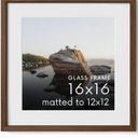 HAUS AND HUES 16x16 Picture Frame with Real Glass & Walnut American Oak Matted to 12x12 - Oak 16 x 16 Frame With Mat - Includes Vertical & Horizontal Hang - Ideal for Home, Office (16x16 in, Walnut)
