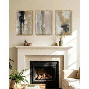 KUVIOKE Black Abstract Framed Wall Art Neutral Graffiti Pastel Minimalist Wall Decor Modern Art Painting for Bedroom Living Room 16x24in (Natural Framed)