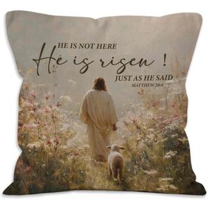 He is Risen Easter Throw Pillow Covers - Christian Religious Easter Lamb Decor, Esus and the Lost Lamb Pillow Covers for Home Bedroom Couch