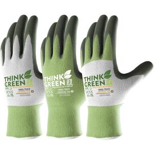 COOLJOB 3 Pairs Gardening Gloves for Women Men, 100% Recycled Polyester with Rubber Coated for Garden Patio Yard Lawn Work, Green, White & Grey, Medium Size (Spring/Summer)