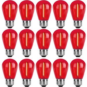 15 Pcs Christmas Colored LED String Light Bulbs Plastic Waterproof S14 Replacement Bulbs E26 Base 1 Watt LED Bulb for Indoor Outdoor String Lights Christmas Decoration(Red)