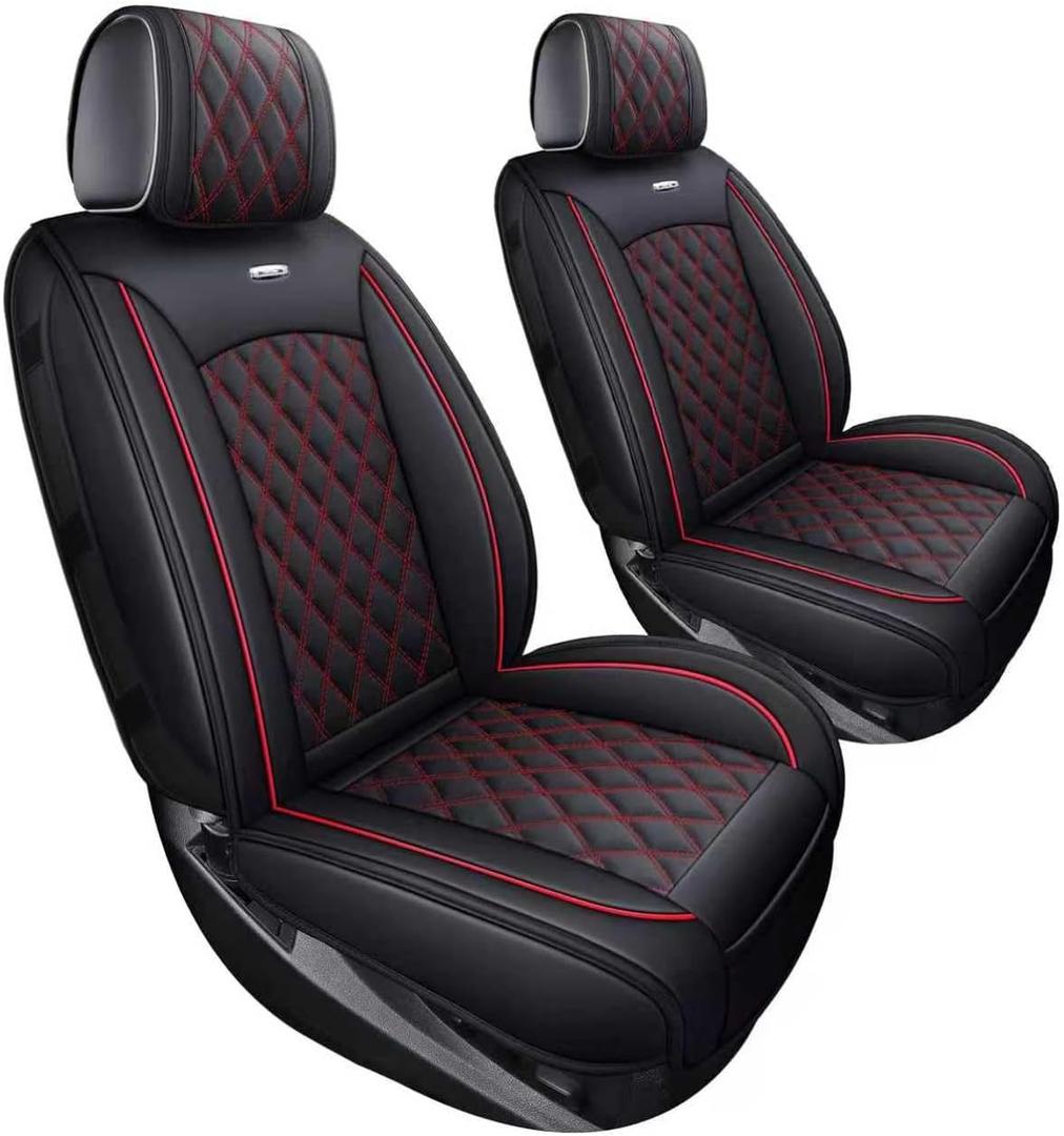 Aierxuan Chevy Chevrolet Silverado GMC Sierra Front Seat Covers Pickup Custom Fit 2007-2026 1500 2500HD 3500HD Crew Double Extended Cab Waterproof Leather Protectors (2 PCS Front, Black-Red)