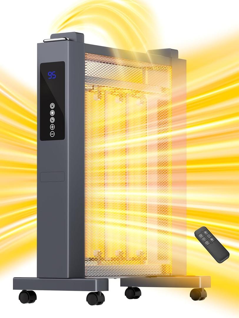 Uthfy Space Heaters for Indoor Use, Whole Room Electric Heater for Large Room, 1500W Quiet Mica Convection Heater with Thermostat, ECO, Remote, Wheel, 12H Timer, Tip-Over & Overheat Protection (25 Inch)