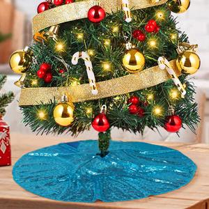 ShinyBeauty Mini Tree Skirt Teal Sequin Tree Skirt Turquoise 24Inch Christmas Tree Skirt Sparkly Aqua Xmas Tree Ornament Christmas Tree Skirt for Small/Slim/Pencil/Tabletop Trees