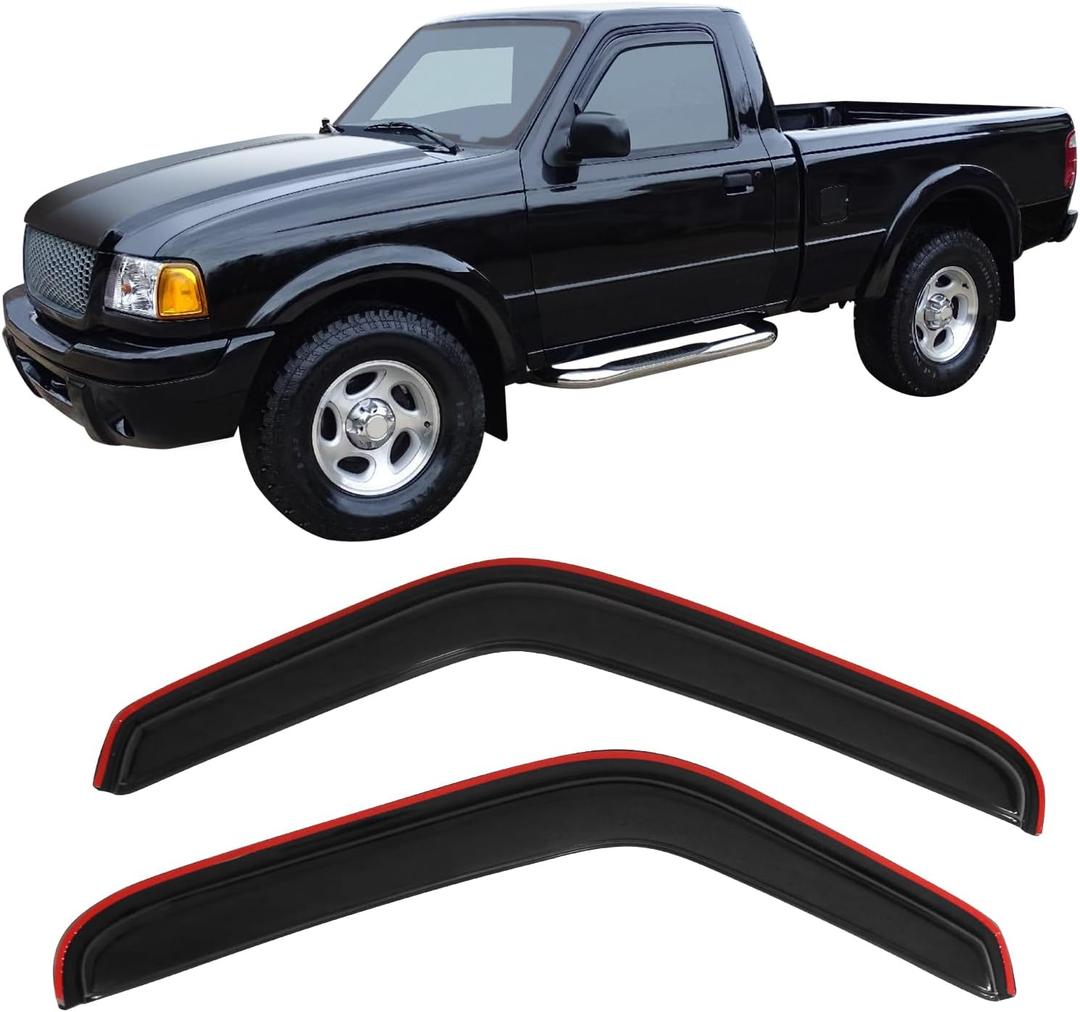Window Visor Compatible with 1993-2011 Ford Ranger Mazda, in Channel Style Dark Smoke Tint Acrylic Shade Rain Sun Guard Wind Vent Air Deflector by IKON MOTORSPORTS, 1994 1995 1996 1997 1998 1999