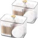 Tbestmax Qtip Holder Dispenser 3-Section Clear Bathroom Organizer Jar 3 Grids Cotton Swab/Pad/Ball Holder Container Cosmetics Storage for Vanity (2 Pack)
