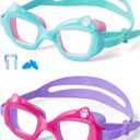 EverSport Kids Swim Goggles 2 Pack, Anti-Fog, Leakproof, Anti-UV, Wide View, No-Pull Strap, Ages 3-14, Boys Girls & Toddler (Green & Purple)