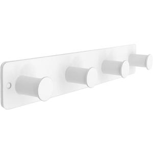 Small Coat Rack Wall Mounted, White Coat Hooks Adhesive & Screw in, Stainless Steel Door Hooks for Hanging Hat Towels Clothes, Hook Rail with 4 Round Hangers (White, 4 Hooks)