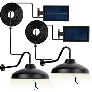 Pearlstar Solar Barn Light - Outdoor/Indoor Motion Sensor, Cool White, Waterproof Dusk to Dawn, 2Pack for Gazebo, Yard, Garage, Patio, Camp, Porch