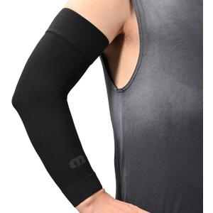 MGANG Lymphedema Compression Arm Sleeve for Women Men, Opaque, 15-20 mmHg Compression Full Arm Support with Silicone Band, Relieve Swelling, Edema, Post Surgery Recovery, Single Black Medium