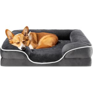 DUMOS Orthopedic Dog Bed for Medium Size Dogs, Supportive Memory Foam Dog Sofa with Washable Removable Cover Non-Slip Base Waterproof Pet Couch Bed, Grey, 28" L x 23" W x 6.5" Th (Gray)