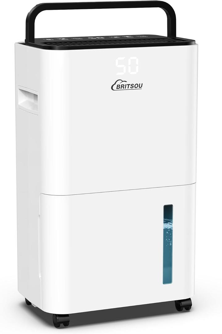 BRITSOU 34 Pint Dehumidifier for Basement with Drain Hose & 0.66 Gallon Water Tank, Manual & Auto Drainage, Smart Quiet Dehumidifiers for Home with Auto Shut off, 24HR Timer