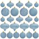 Lavwix 46 Pcs Christmas Flocked Ornaments for Tree Decorations - Velvet Ball Shatterproof Assorted Hangings for Xmas Winter Home Indoor Outdoor Decor Bulk (Dusty Blue)