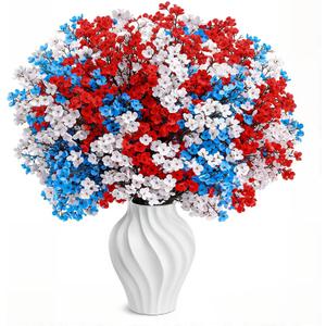 4th of July Decor Artificial Flowers Indoor 15PCS Babys Breath Flowers Fake Silk Patriotic Flowers for Independence Day Home Vase Table Centerpieces(15, Red, White and Blue)
