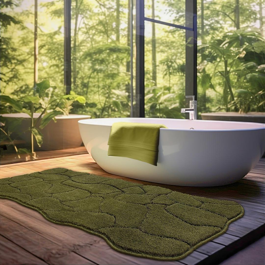 BSICPRO Large Bathroom Rugs Runner, 22x47 Inches Long Bath Mats for Bath Non Slip, Soft Absorbent and Quick Dry Microfiber Rugs, Machine Washable (Olive Green)