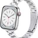 Lenrao Thin Stainless Steel Bands Compatible with Apple Watch 38mm 40mm 41mm 42mm 44mm 45mm 46mm for Women, Metal Straps for iWatch Series 11 10 9 8 7 6 5 4 3 2 1 SE (Silver)