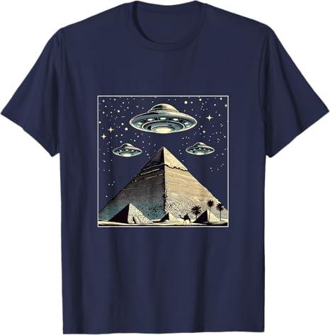 Alien Abduction Egyptian Pyramids UFO Egyptian T-Shirt, Medium