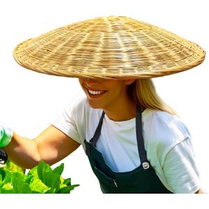 Handmade Bamboo Sun Hat  Traditional Conical Hat for Samurai & Swordsman, Japanese Style (Large, Brown)
