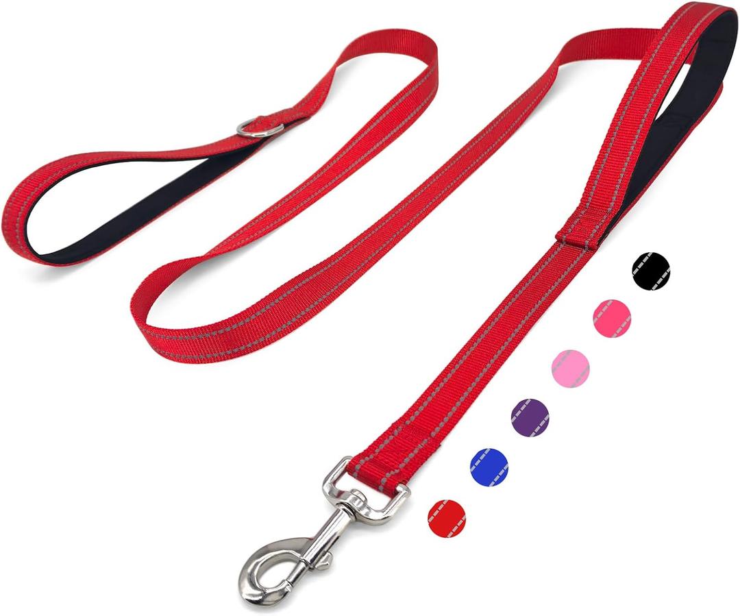 6 FT Dog Leash with 2 Padded Handle Nylon Reflective Dogs Leashes for Small Medium Large Dogs Red