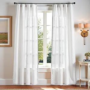 jinchan Linen Blend Curtains 84 inch Length 2 Panels for Bedroom Living Room, Light Filtering 50 inch Wide Farmhouse Drapes with Rod Pocket Back Tab(50W x 84L, Off White)