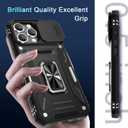DEERLAMN Case for iPhone 16 Pro with Slide Camera Cover+Screen Protector(2 Packs), Rotated Ring Kickstand Military Grade Shockproof Protective Cover-Black