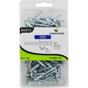 FPC88S-100 Long Steel Rivets - 1/4" Diameter, 1/2" Grip - 100 Count