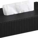 PU Leather Short Tissue Box Cover Rectangle, Small Tissue Box Holder with Magnetic Closure, Decorative Rectangular Tissue Holder for Bathroom Car Office (Black)