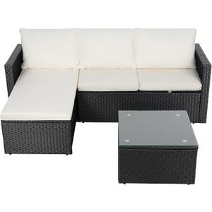 Shintenchi Outdoor Patio Furniture Sets, Small Outdoor Sofa Patio Sectional Sets 3-Piece All Weather Wicker Rattan Patio Seating Sofas with Glass Coffee Table and Cushion (Beige), 70 x 45 x 23 inches