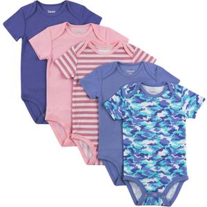 Hanes Baby Bodysuits, Ultimate Flexy Short Sleeve for Boys & Girls, 5-Pack (0-6 Months, Purple/Pink)