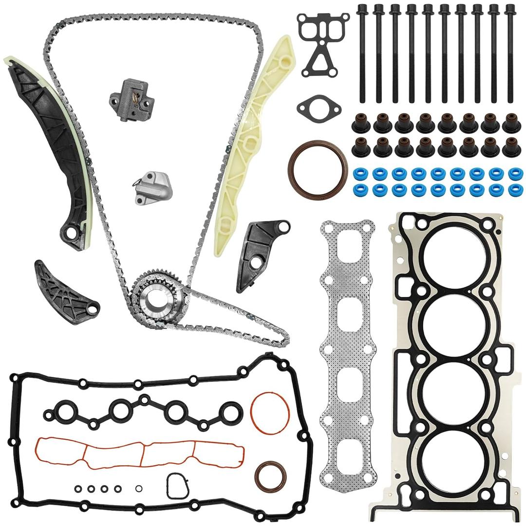 2.4L Timing Chain Kit with HGS167 Head Gasket Set with Bolts Fits for 2007-2014 Chrysler 200 Sebring, for 2007-2015 J-eep Compass Patriot, for 2008-2016 Dodge Avenger Journey 2.4L L4 Replace 4884868AB