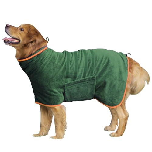 HhiMyOct Dog Drying Coat - Fast Drying Dog Towel Robe - Microfiber Super Absorbent Pet Bathrobe, Adjustable Collar & Belly Strap Pet Coat Pet Bath Robe Towel (XXX-Large, Green)