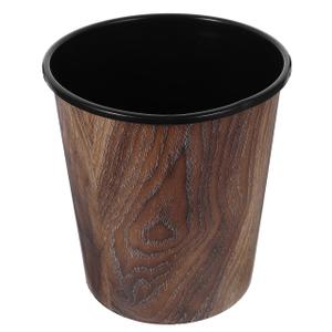 Wood Grain Trash can 1.83 Gallon Plastic Wastebasket Small Round Open Top Garbage Bin for Home Office Bathroom Living Room