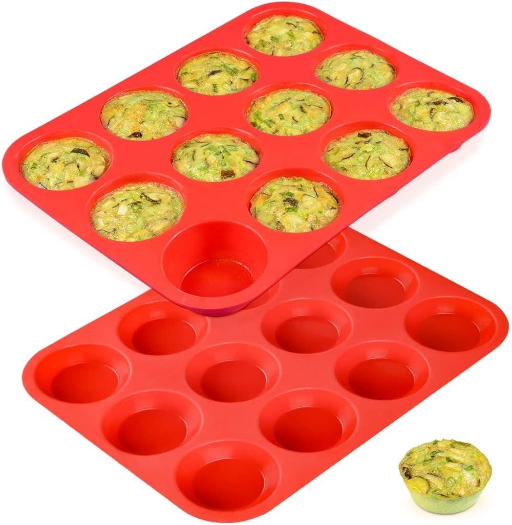 CAKETIME 12 Cups Silicone Muffin Pan - Regular Size Cupcake Pan Muffin Tin for Baking Nonstick Food Grade